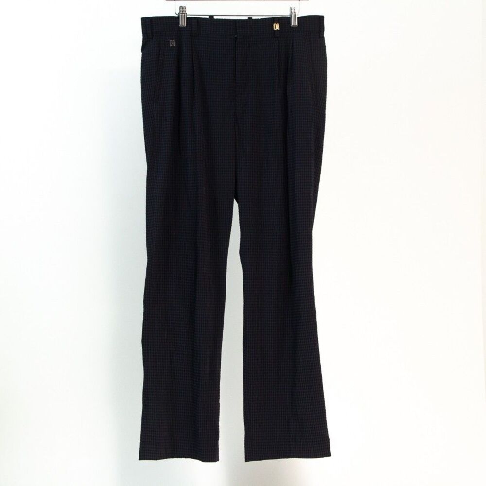 DAKS Golf Micro Grid Check Black & Purple Textured Mens Pants Slacks, 36x31